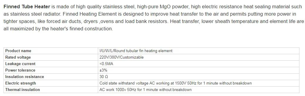 Electric Finned Tubular Heating Element Used for Duct Heater